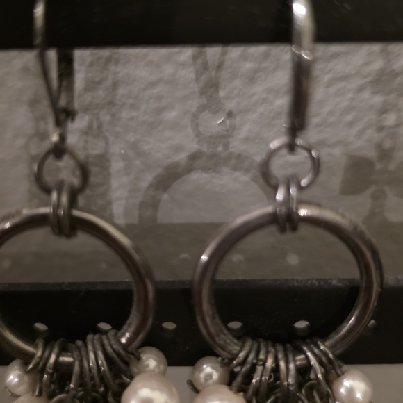 Edgy Gunmetal & Pearl Tassel Drop Earrings – Mixed Multi-Tone - Picture 6 of 8